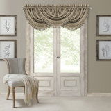 Alicia Damask Print Waterfall Tassel 52" Window Valance