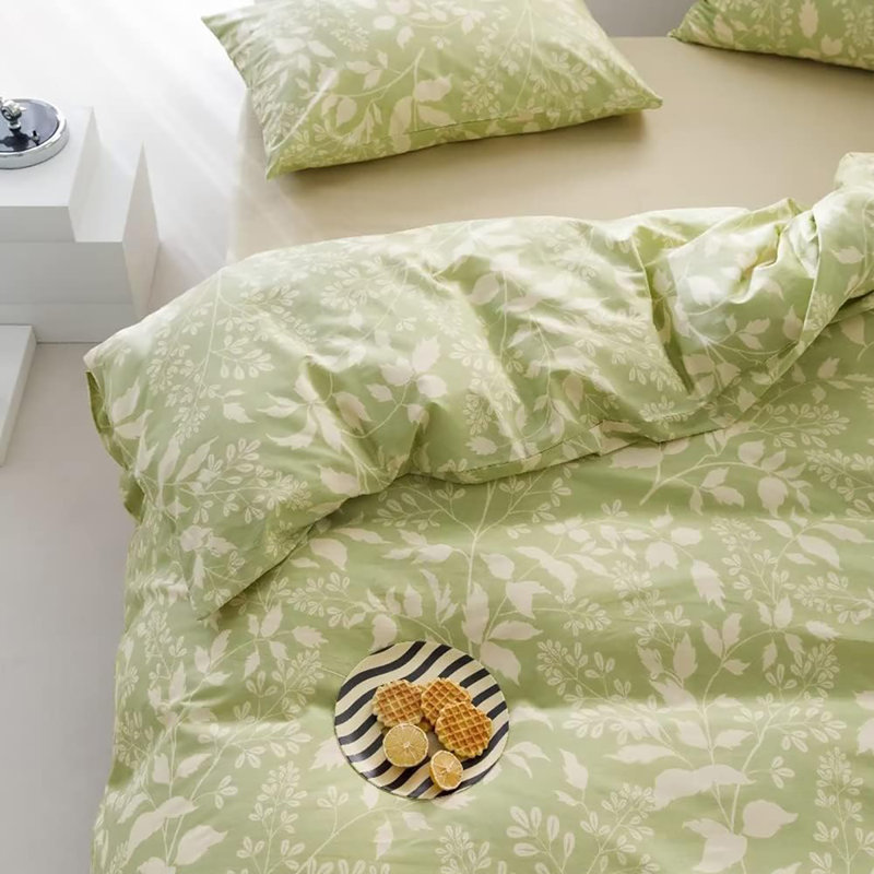 Floral Comforter Set Botanical Flower Bedding Set, Twin Comforter + 1 Standard Pillowcase, Green Floral