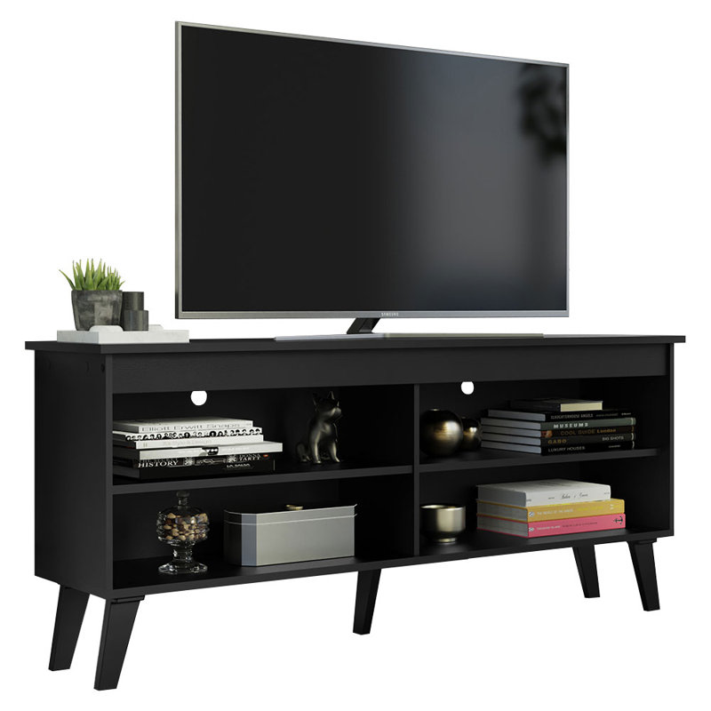 Khursheed Compact TV Stand Cabinet with 4 Shelves and Cable Management for 50, 55 Inch TV Media Storage Unit Living Room and Bedroom Modern Wooden Television Media Console