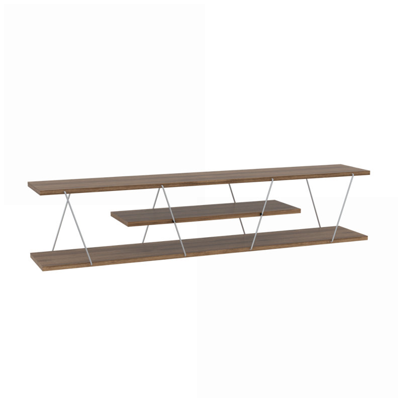 TV Furniture Mid Century Modern 56” TV Stand – 4 Open Shelves, Metal Cord Management, Walnut/Chrome | Walnut | TV Size Ranges