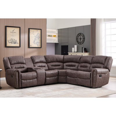 7-Pieces Classic And Overstuffed Manual Reclining Corner Sectional With Cupholders And Storage