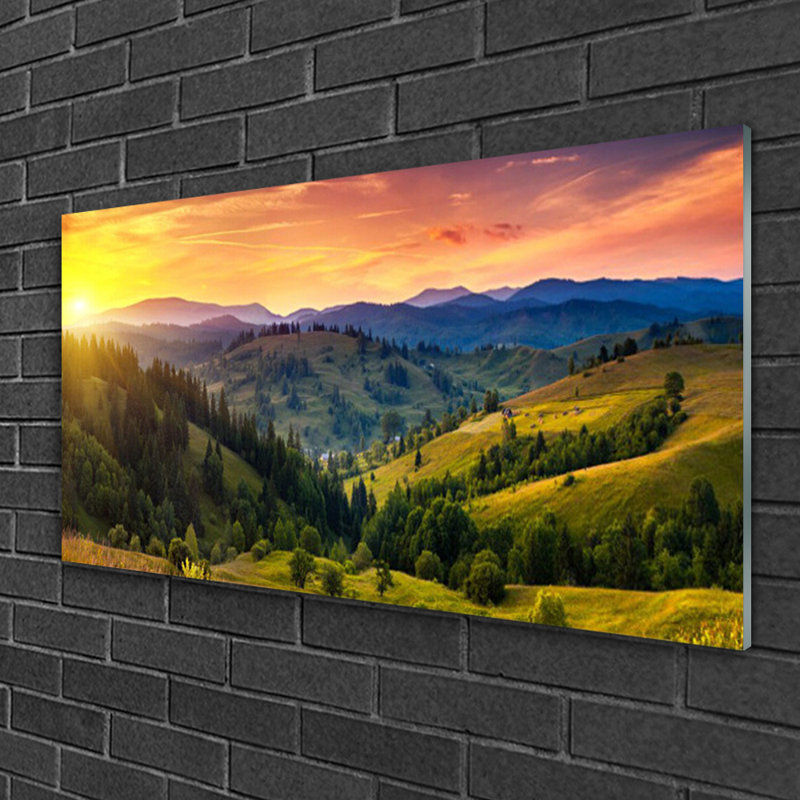Nature Sun Mountain Forest Meadow 1 Piece Wall Art on Glass
