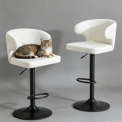 Set of 2 Modern Rotating Adjustable Bar Stools with Backrest – PU Leather Swivel Chairs for Kitchen Bar Counter & Dining Room, Height Adjustable, Heavy Duty Chrome Base, Supports 300 lbs Each – White
