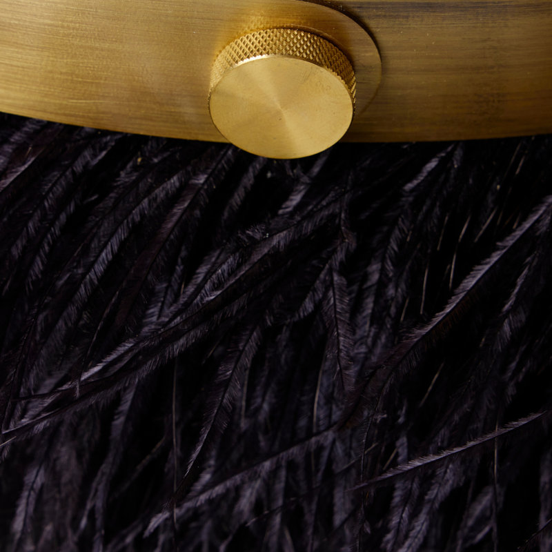 Leather Ostrich Fluff Pouf, Charcoal/Black