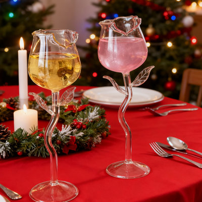 Ensemble de 1 verres à cocktail en forme de rose, 6,09 oz / 180 ml de grands verres transparents pour la célébration du bar des fêtes