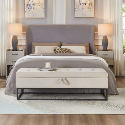 Banc de rangement rembourré en velours avec base en métal pour le salon de la chambre à coucher, design contemporain