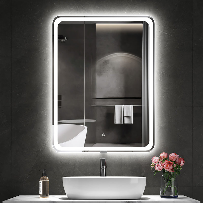 3 Colour Light Memory LED Illuminated Dimmable Anti Fog Makeup Vanity Bathroom Mirror, 28" x 20"