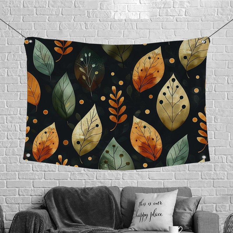 Tapisserie en tissu à motif de feuilles, H 50 po x l 60 po