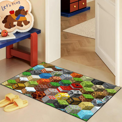 Pixel Block Game Rug 35.4"X23.6" - Non-Slip Gaming Carpet For Teen Boys' Bedroom Playroom Living Room Bathroom Doormat