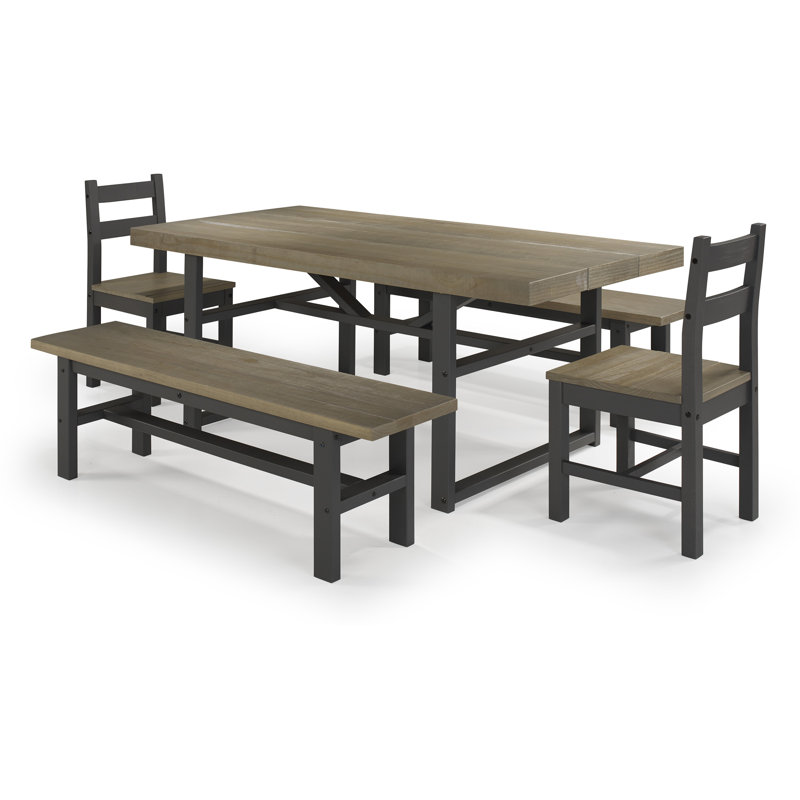 6 - Person Pine Solid Wood Solid Wood Top Trestle Dining Set