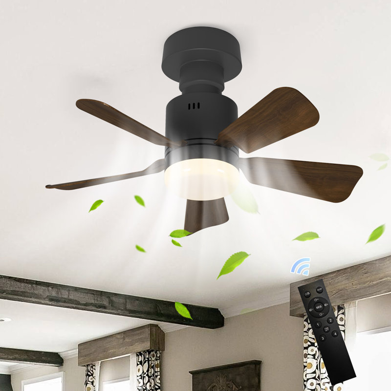 Silvya 45cm 5 - Blade E27 Socket Ceiling Fan with LED Light and Remote, Black