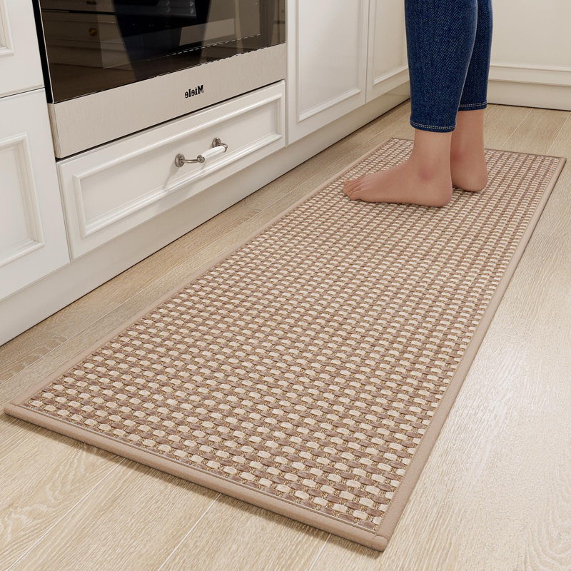 Kitchen Rugs Non Slip Washable, Rubber Backing Soft Chenille Braided Kitchen Mats For Floor, Super Absorbent Kitchen Runner Rug, Standing Mat Kitchen Sink Mat, Easy To Clean, Brown 17"X47"