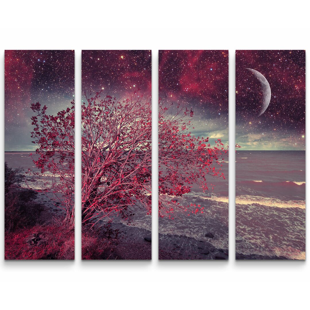 4-tlg. Leinwandbilder-Set Roter Baum bei Nacht