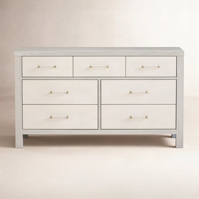 Eloise 7-Drawer Assembled Dresser, White Driftwood/Performance Pearl Eco-Weave