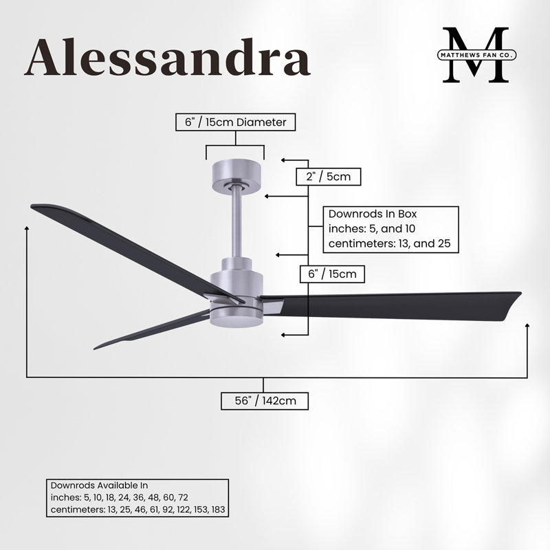 Alessandra Outdoor Downrod Ceiling Fan, Matte Black, Brushed Nickel