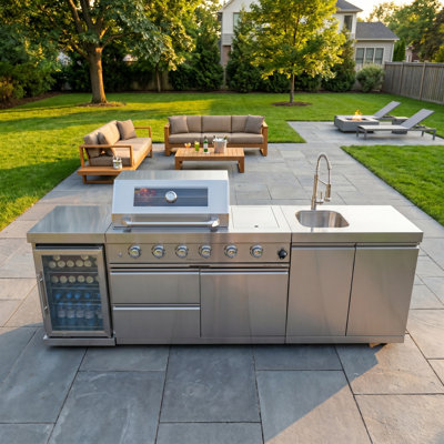 Îlot de cuisine 46 po avec 4 brûleurs 72 000 BTU avec réfrigérateur et rangement