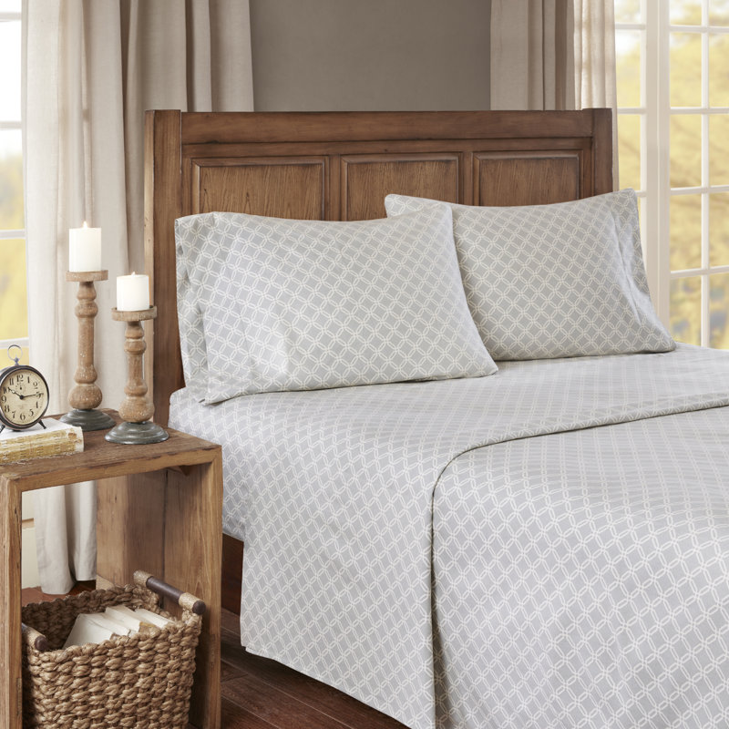Cozy Flannel 100% Cotton Sheet Set, Twin XL Sheet Set with 1 Pillowcases, Gray Geometric