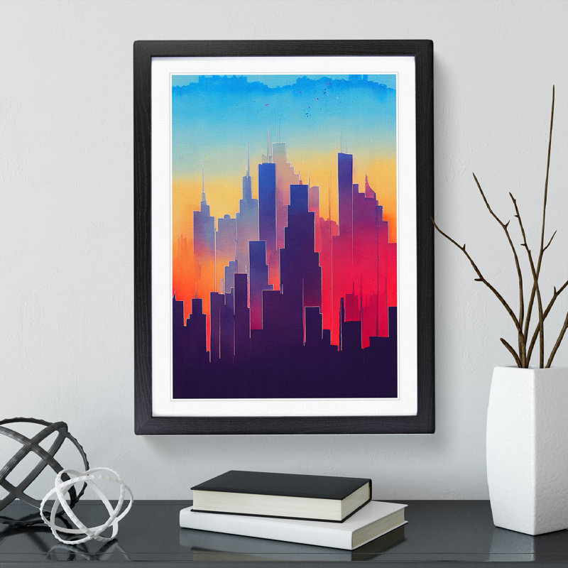 City Skyline Colours No.6 Abstract - Single Picture Frame Print, 64cm H x 46cm W x 2cm D, Black