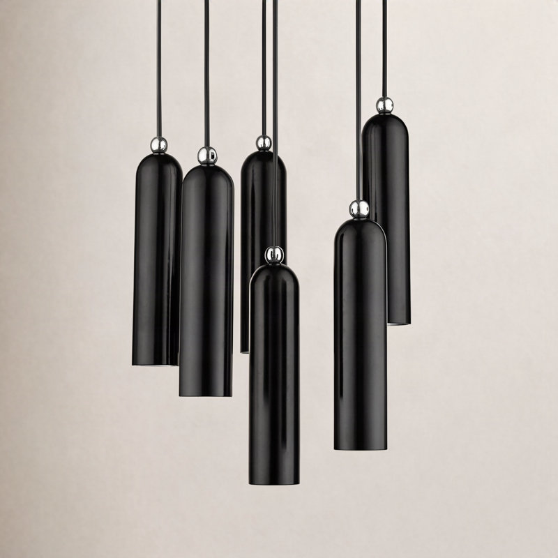 Luminaire suspendu cylindrique à 6 lumières Harly, Noir brillant