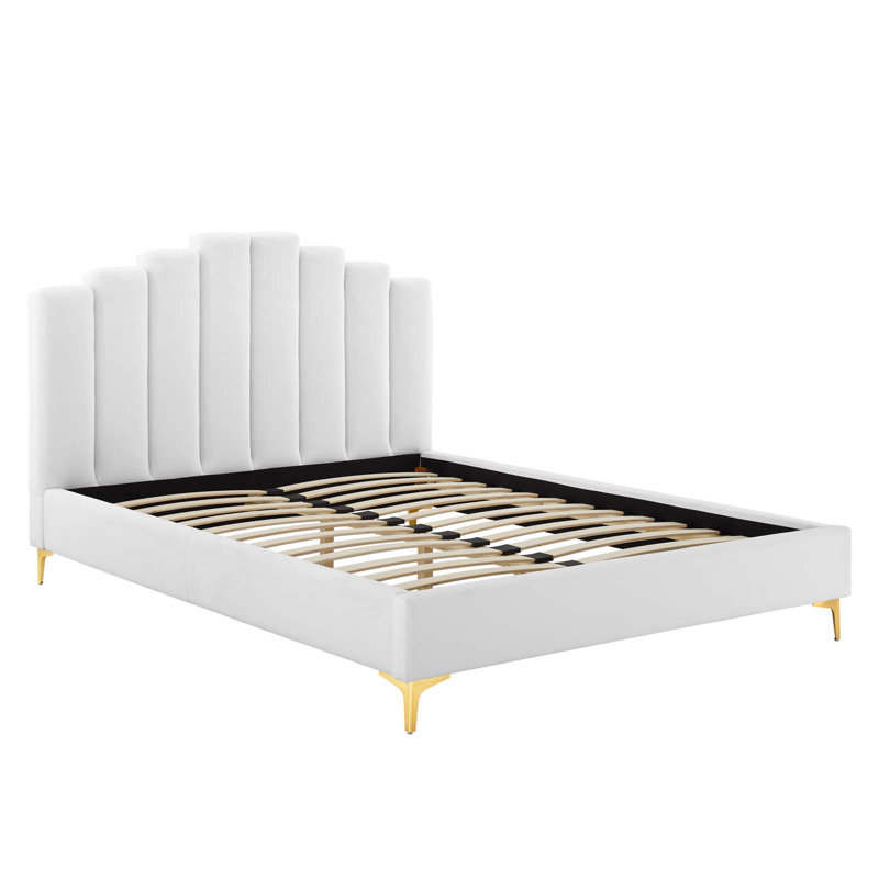 Grand lit plateforme en velours Olivia, Blanc