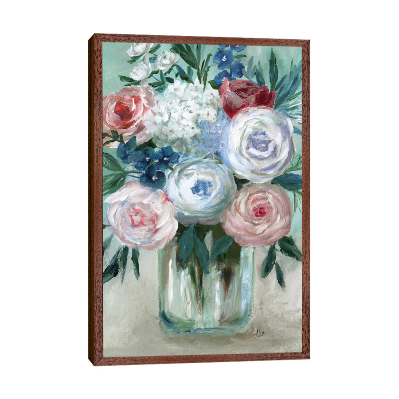 Chalk Pastel Bouquet by Nan - Painting on Canvas, 101.6 cm H x 66.04 cm W, Classic Brown Wood Framed