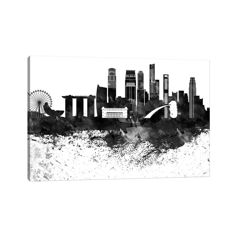 Singapore Skyline - Wrapped Canvas Painting, 20.32 cm H x 30.48 cm W