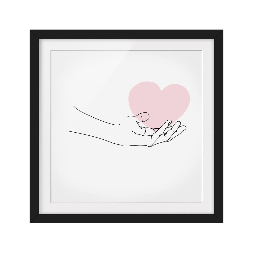 Gerahmtes Poster Hand with Heart Line Art