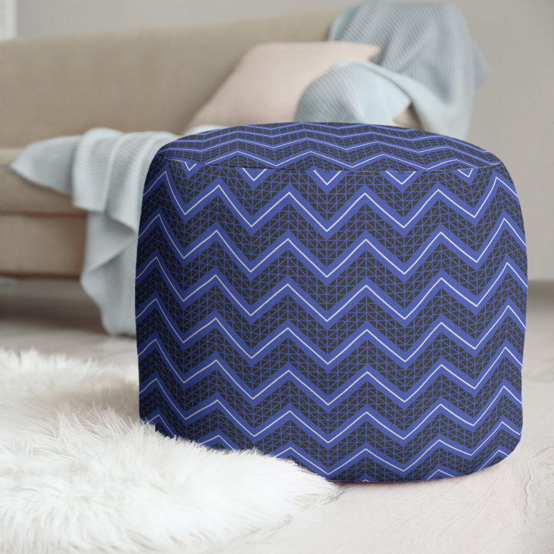 Upholstered Pouf, Black/Blue