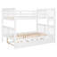 Lit superposé double avec lit gigogne simple et échelle, blanc - Lit multifonctionnel pour chambre d'enfant
