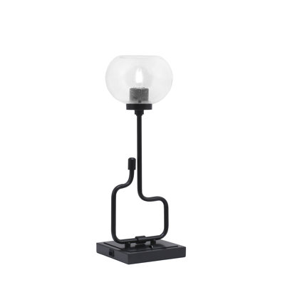 Lampe d'appoint Amarmula, avec ports USB, finition noir mat, verre à bulles transparent de 7 po