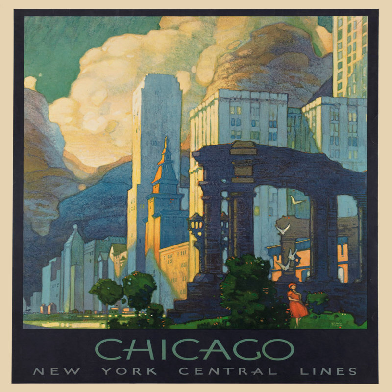 «Vintage Poster Chicago II» par Vintage Images on, Papier avec cadre photo noyer, Oui, H 36 po x l 36 po