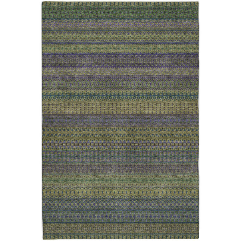 Premium Machine Washable Dream Shag ADS527 Striped Rug, 3' x 5', Olive