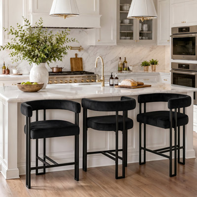 24" Upholstered Velvet Arm Counter Stool