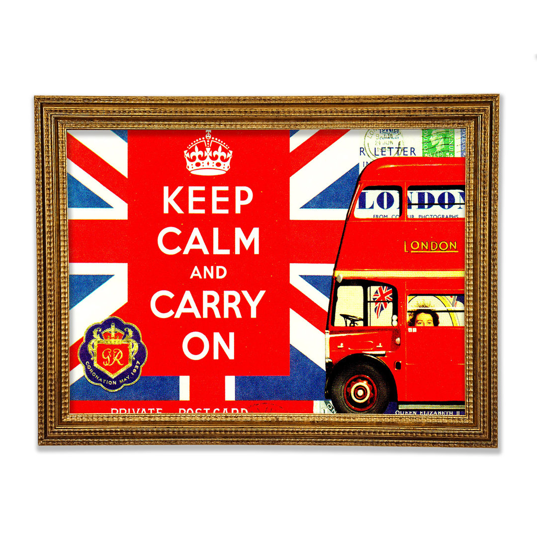 Uk Flagge und Bus Gerahmter Druck