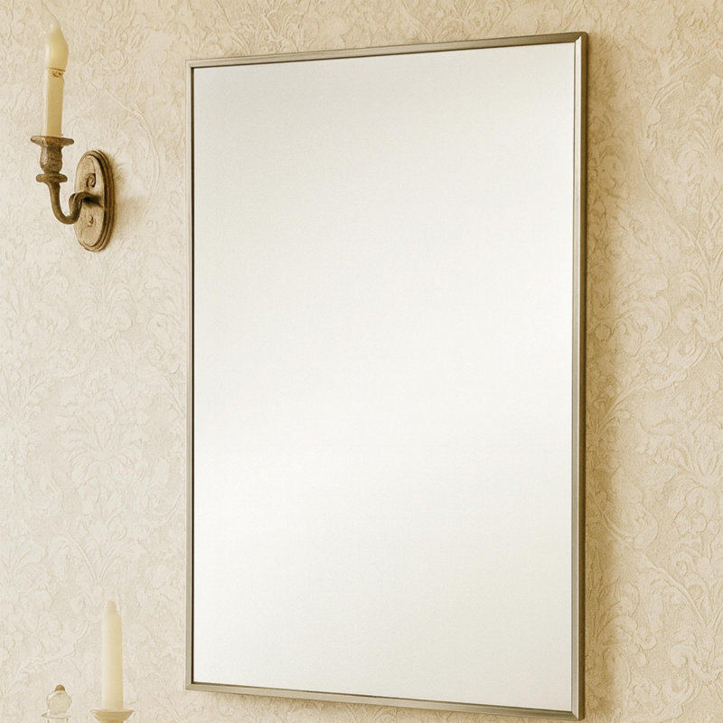 Velin 16.5'' x 24'' Brushed Nickel Recessed and Surface Mount Bathroom Medicine Cabinet with Mirror Matt Black Square Cornered Metal Framed Rounded Rectangle Medicine Cabinet Mirror