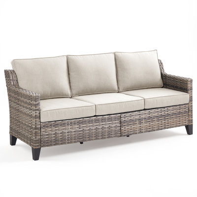 Harperayne 73.2" Wide Outdoor Wicker Patio Sofa With Thick Cushions & Ergonomic Back
