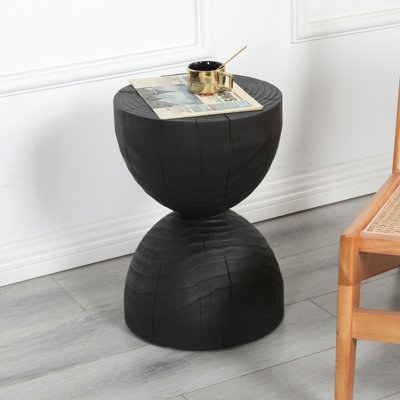 Table de bout noire en bois massif de 12,2 po x 18,35 po, polyvalente pour le salon et la chambre à coucher, mannequin vintage rond fait à la main de 12,2 po de diamètre, hauteur de 18,35 po, décoration de chambre contemporaine