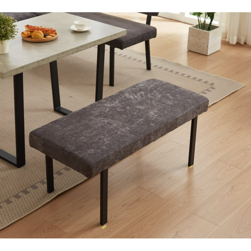 Banc moderne de 43,3 pouces en tissu doux de qualité supérieure avec revêtement et pieds en métal, Gris