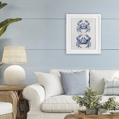 «Vintage Toile Crabs», reproduction sous verre encadrée, design par lettré et doublé