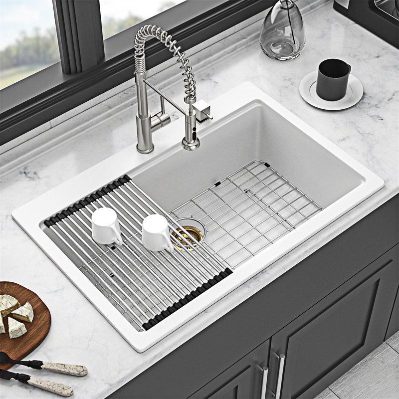 Drop-In Granite Composite Workstation Kitchen Sink, White