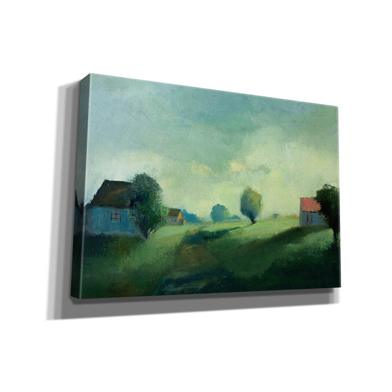 «Salmon toit dans le brouillard du soleil» par Jan L. Waldron, art mural sur toile, H 18 po x l 26 po x P 0,75 po