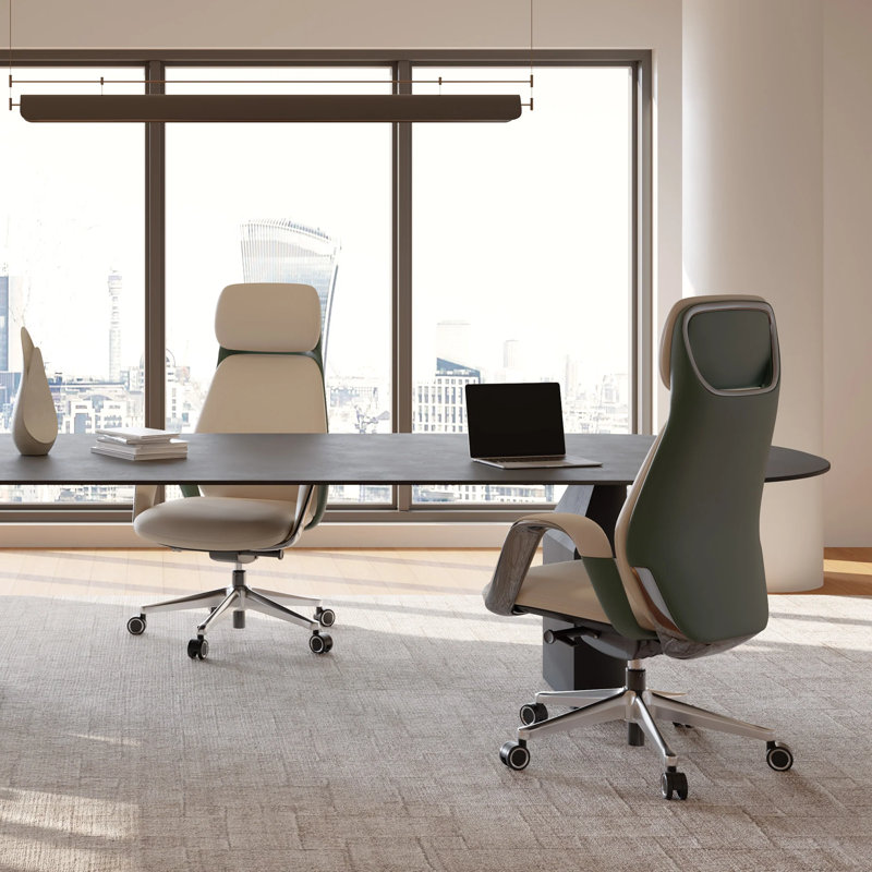 Demitrice Executive Chair with Headrest, Off White