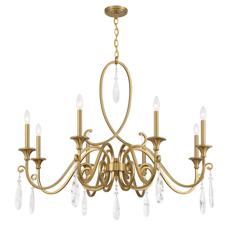 Fairchild 8-Light Warm Brass Chandelier with Crystal Drops