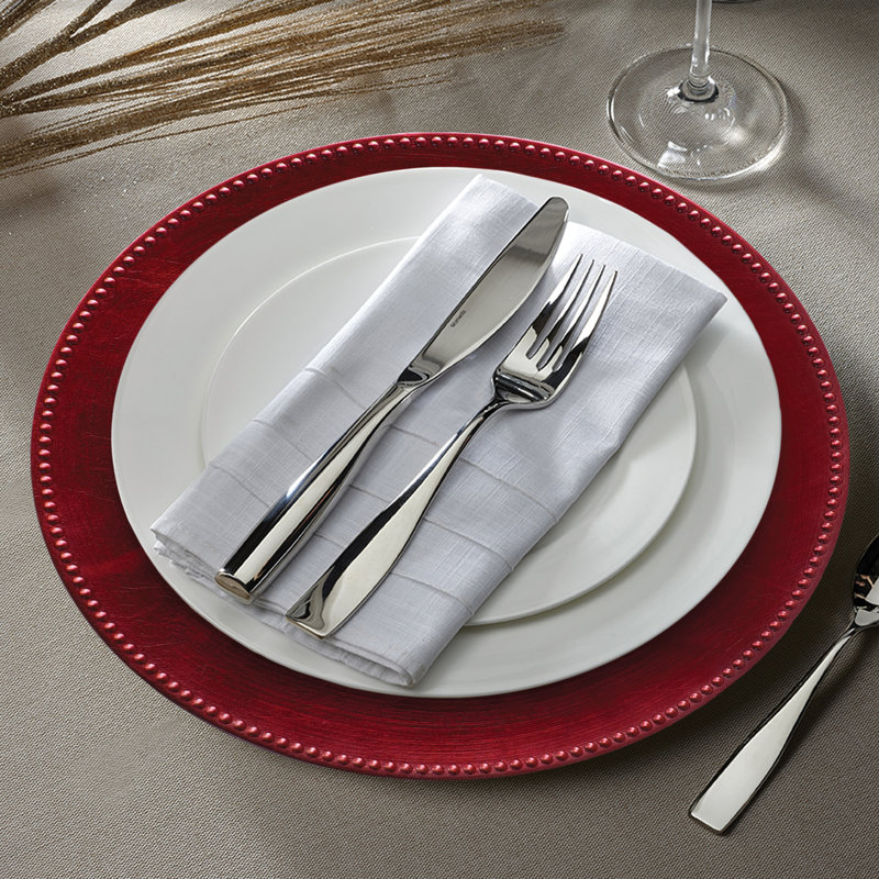 Red 13" D Beaded Charger Plate, Red