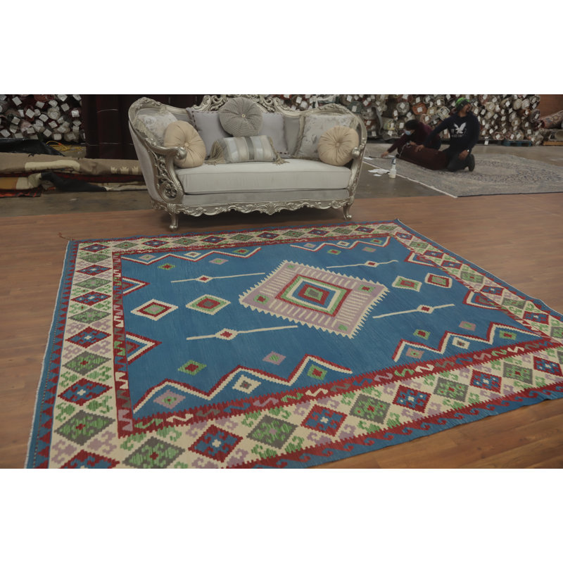 Tapis géométrique à motif oriental kilim 8 x 10