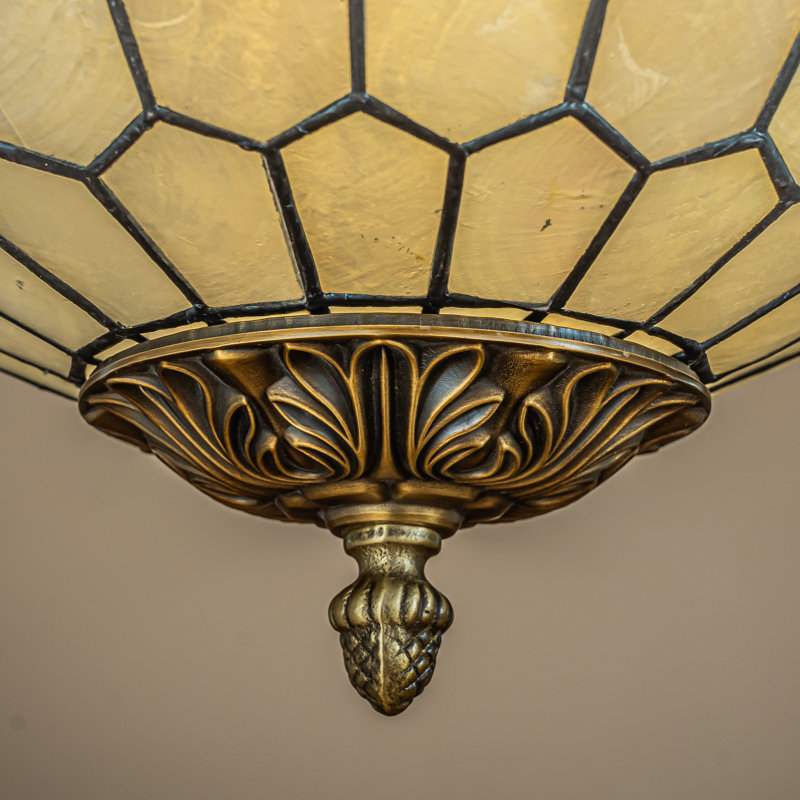 Antique Brass 12'' Globe Chandelier with Capiz Shells