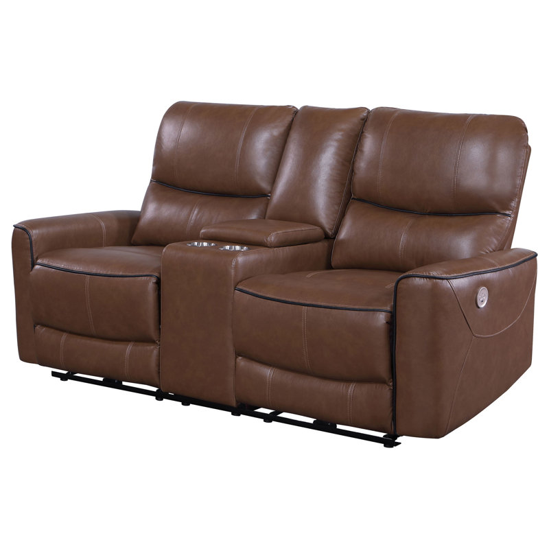 Causeuse inclinable électrique Lima, similicuir, port USB, mousse, 72 pouces, Similicuir brun Lima