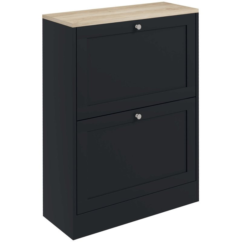 Slim Shoe Cabinet For Entryway, Modern Hidden Shoe Storage Cabinet With 2 Flip Drawers And Adjustable Shelves For 12 Pairs Of Shoes, Black