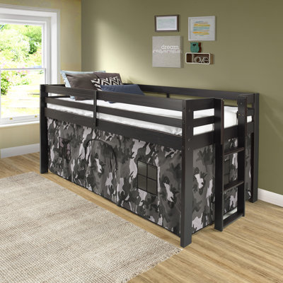 Lit mezzanine simple Jasper, cadre et tente de jeu camouflage gris