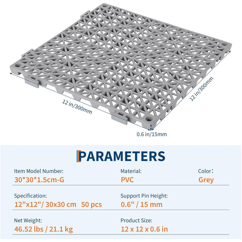 50 Pack Interlocking Floor Tiles 12" x 12" Modular Interlocking Cushion Soft PVC Floor Non-Slip Splicing Waterproof Mat,Non-Slip Drainage Holes for Kitchen, Yard, Pool,Patio,Bathroom